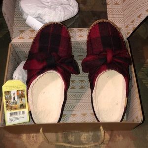 TOMS slippers red plaid bow